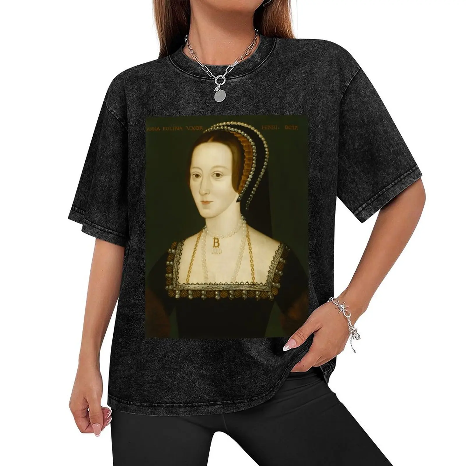 Anne Boleyn portrait T-Shirt aesthetic clothes blue archive slim fit t shirts for men