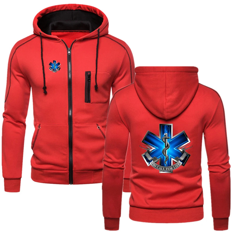 EMT Emergency Ambulance 2024 Men Spring and Autumn Classics Solid Color Hoodie Fashionable Simplicity  Zipper Coat Top