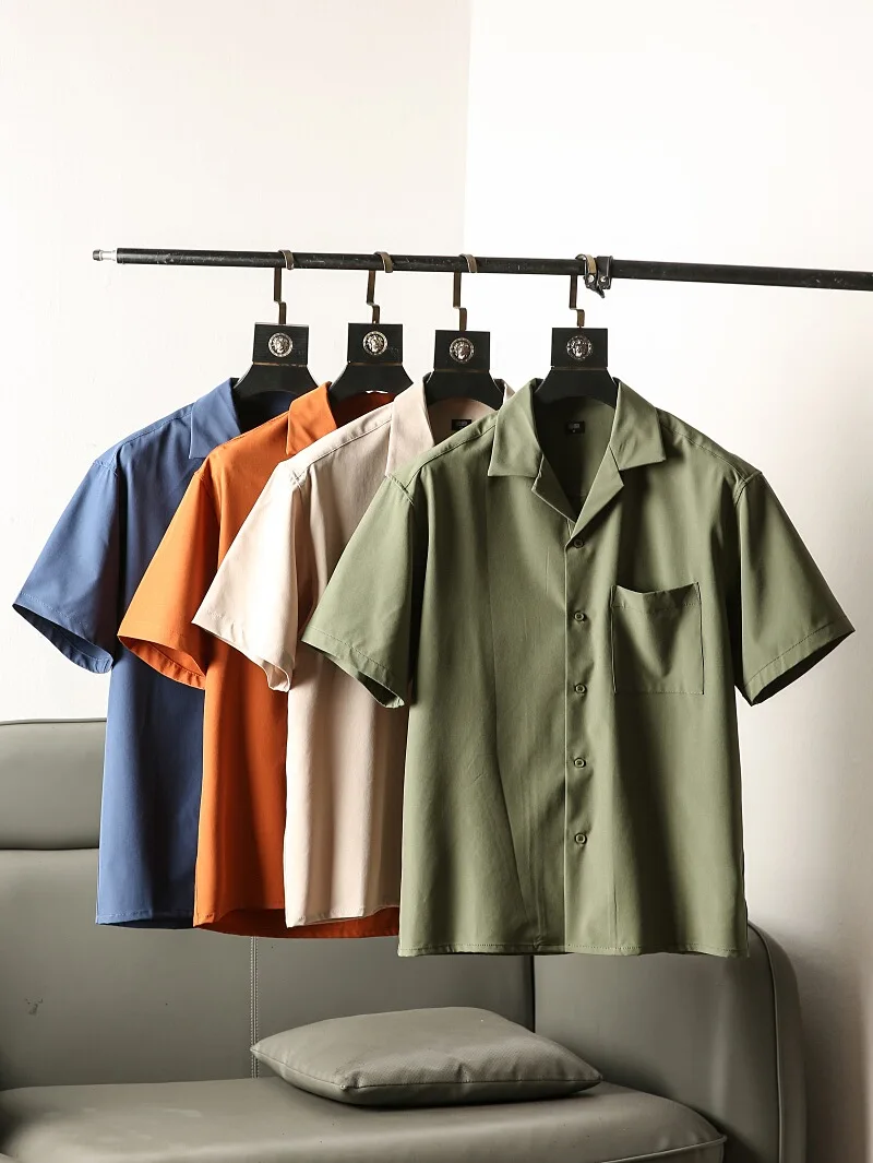 

Cuban Collar ort Sve Men's irt Thin Breathable Retro Hong Sle Faionable Pure Color Single Button Summer irt
