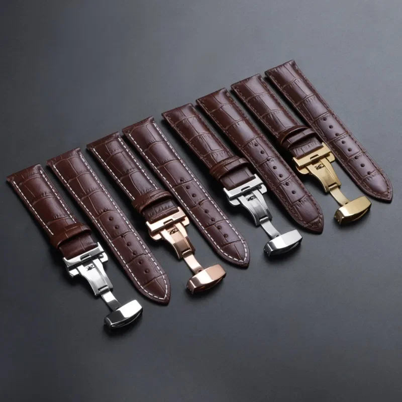 For Tissot Seiko Calf Genuine Leather WatchBand Alligator Grain Butterfly Clasp Watch Strap 12/13/14/15/16/17/18/19/20/22mm 24mm image 3
