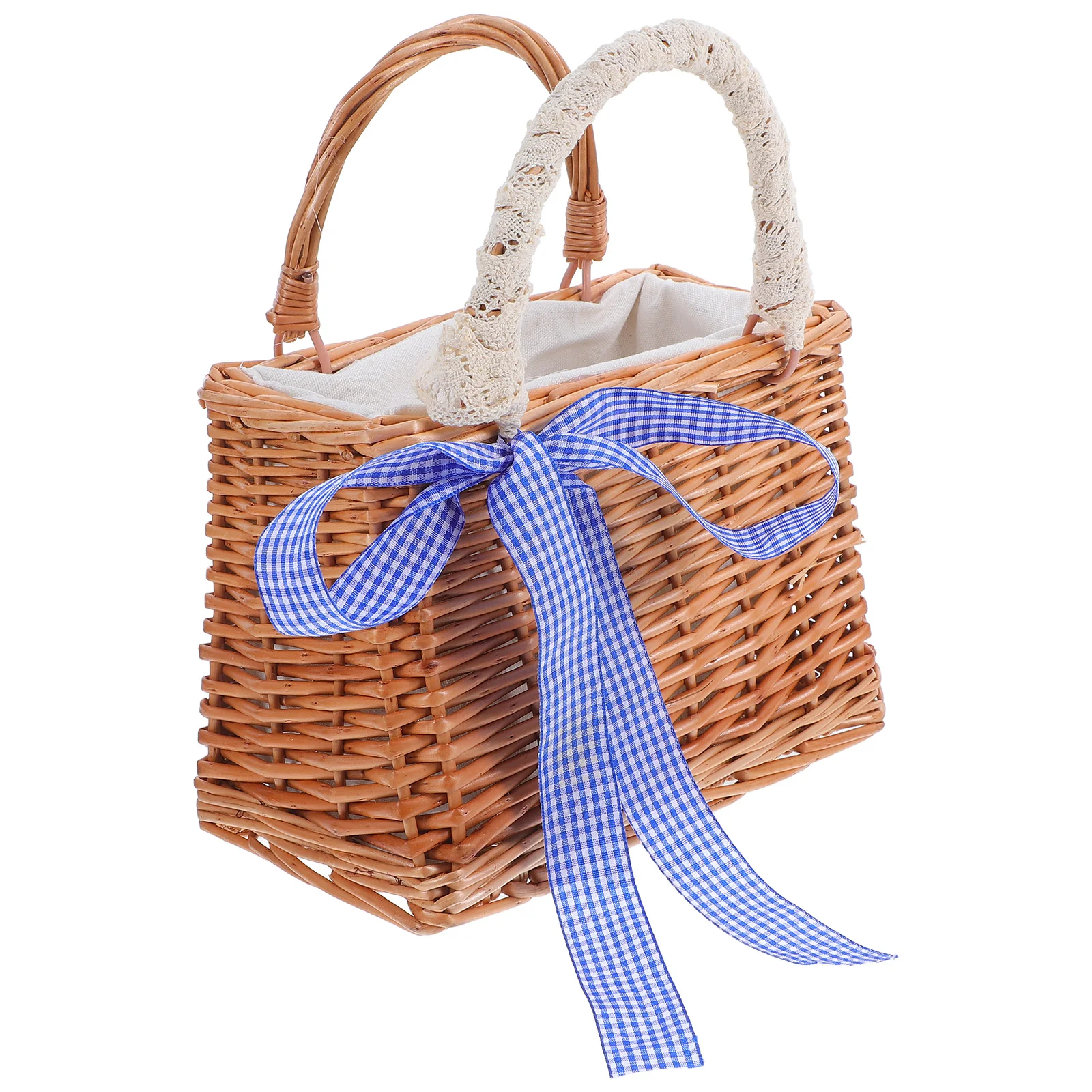 

Rattan Portable Flower Basket Handheld Boho Wicker Handbag Hand-made Baskets Picnic Prop Children's Woven Household Pot