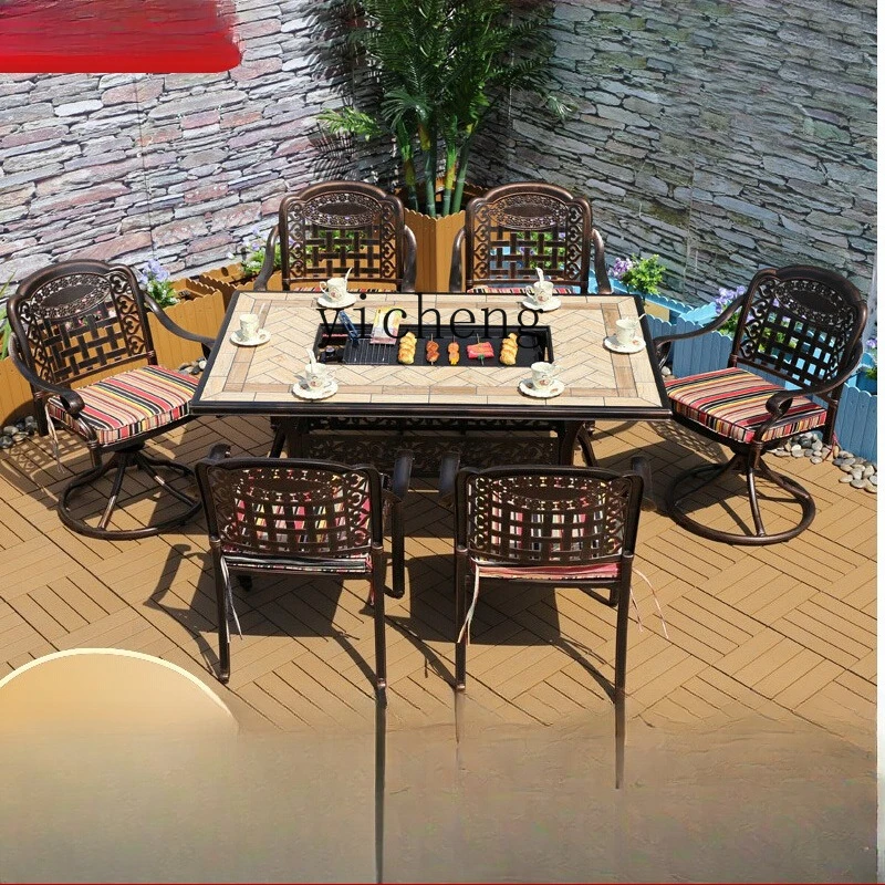Cast Aluminum Barbecue Tables And Chairs Household Electric Smokeless Courtyard Garden Leisure Outdoor Balcony OutdoorD4