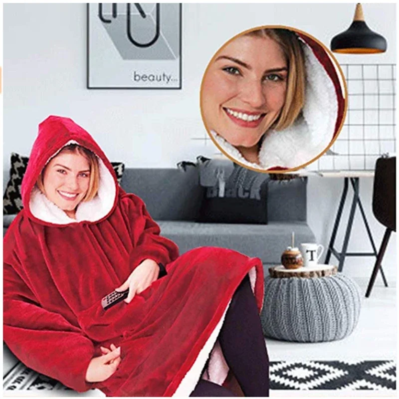 

Fashion Lazy Pullover Microfiber Blanket with Sleeves Super Soft Warm Pockets Outdoor Cold and Warm Pajamas Winter TV Blanket