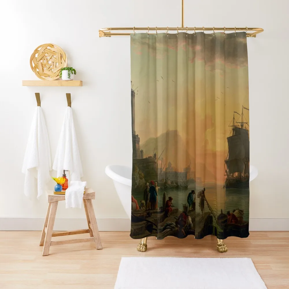

A Calm at a Mediterranean Port Claude-Joseph Vernet 1770 Marine Seascape Art Shower Curtain Shower Set For Bathroom Curtain