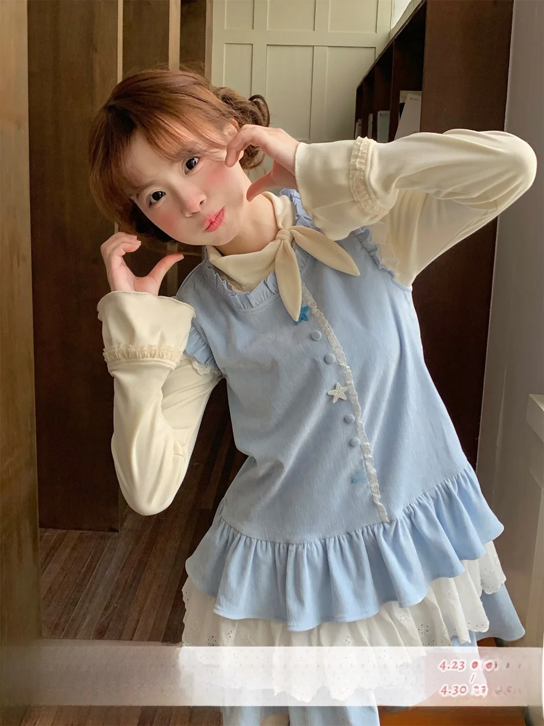 

Sinsingirl Sweet Star Sugar Cry Sle Spring Dr with Flng Sves round Ne Cake Skirt for Young Girls