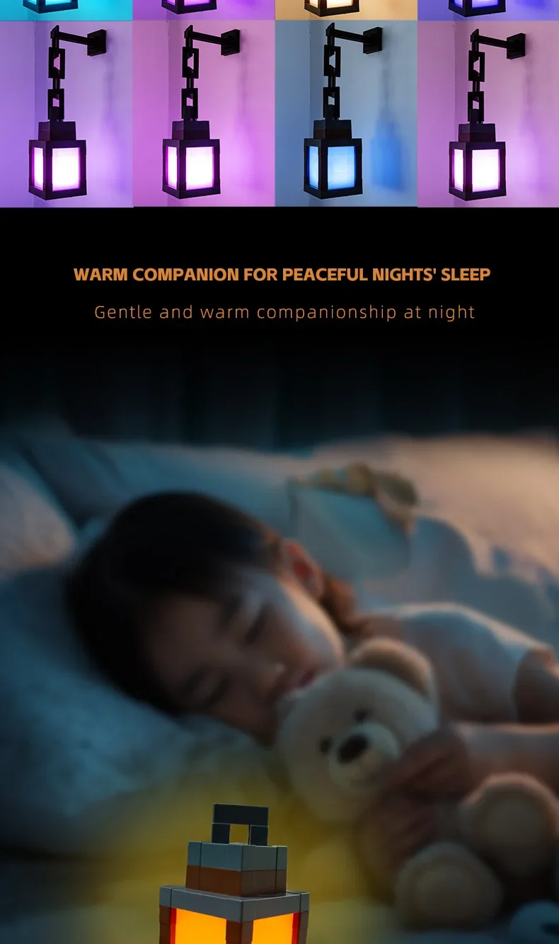 Сwiecąca Lampka Nocna Latarnia, Ładowalna Pixel Light المحيطة بغرفة نوم الأطفال مصباح لتهيئة الجو ديكور المنزل حلية