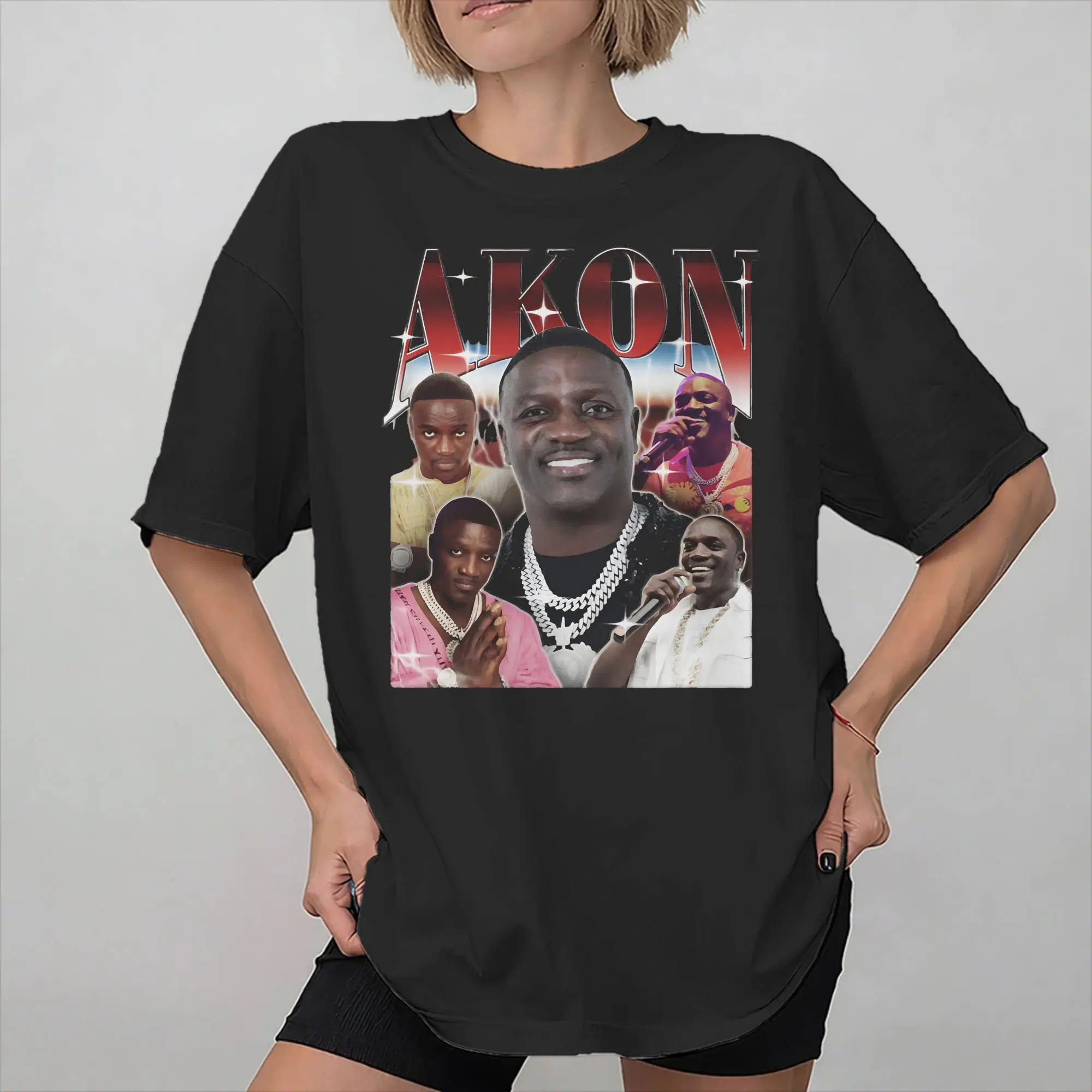 Men Women Graphic Print Akon and Neyo Tour  T Shirt Tee Cotton  T-shirts Clothes