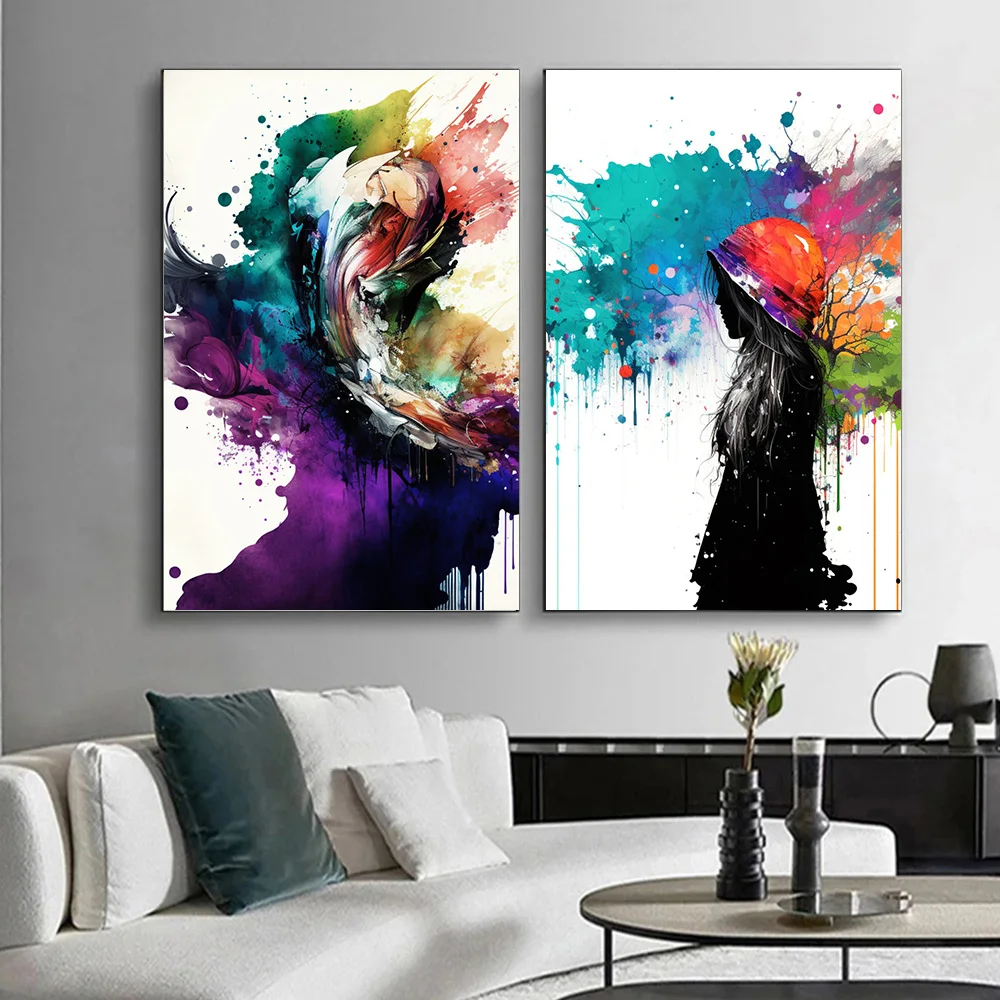 

Watercolor Abstract Woman Figure Artworks Wall Graffiti Art Canvas Painting Posters Prints Mural Living Room Home Decor Pictures