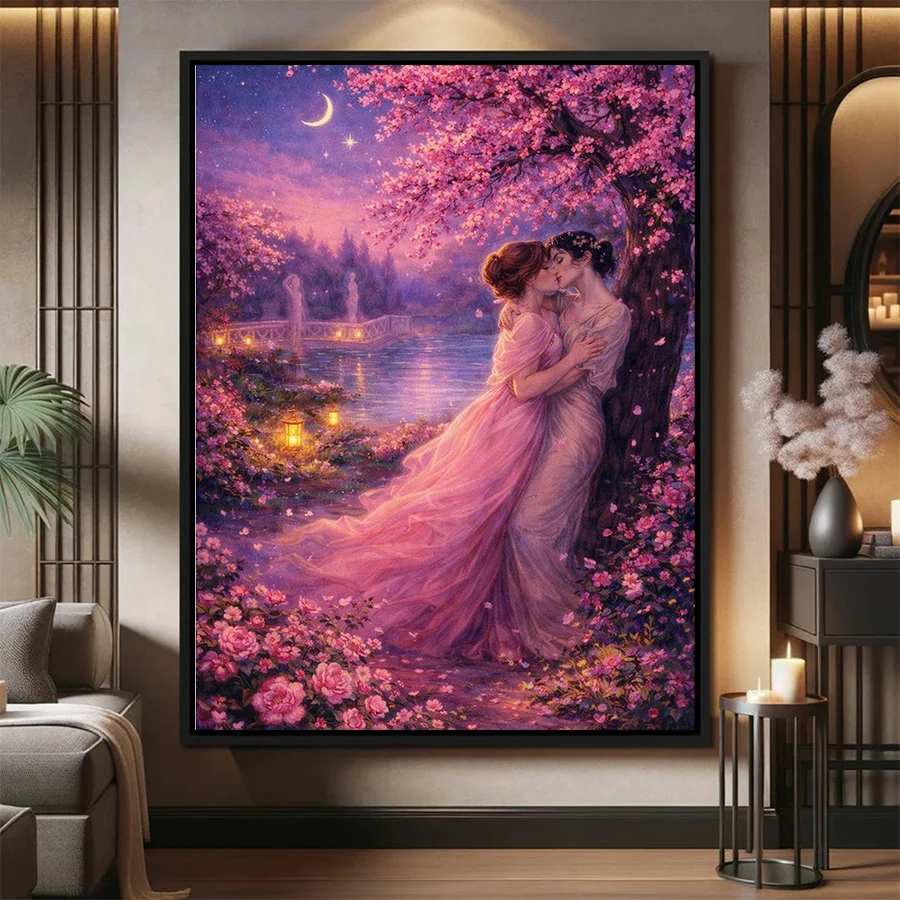 

5D DIY Diamond Embroidery Full Kits Retro Art Flower Moon Night Romantic Couple Diamond Painting Cross Stitch Adult Decor Home