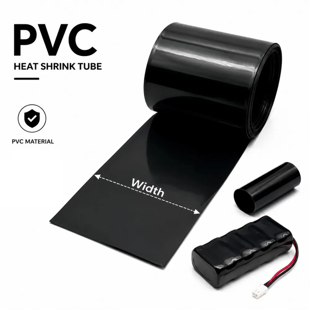 Black PVC Heat Shrink Wrap Film for 18650 Lithium Battery, 30-100mm Width Insulation Protective Battery Packaging Shrink Sleeve