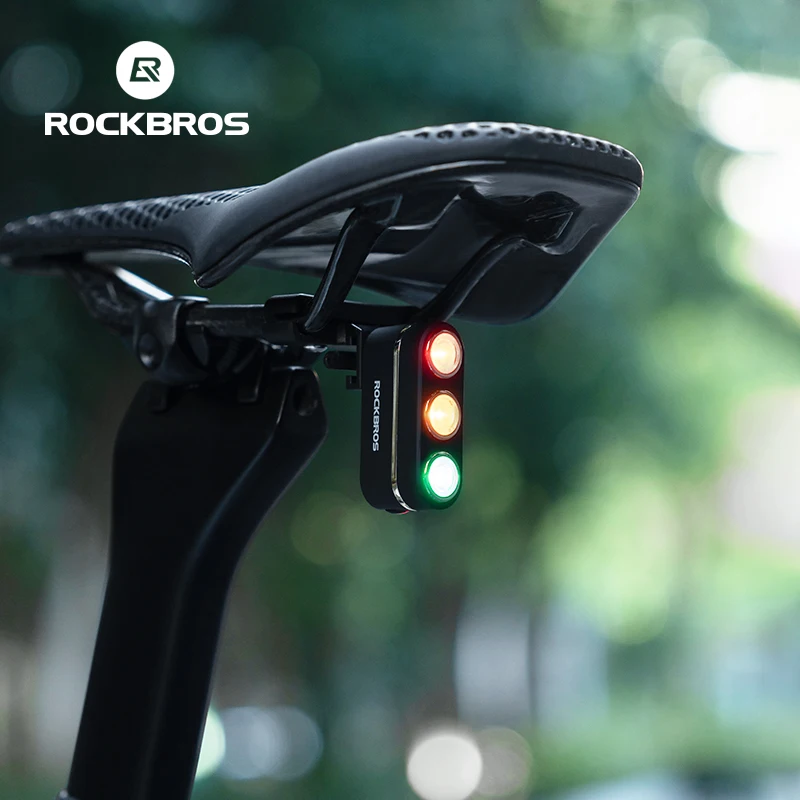 ROCKBROS Smart Bracket Bicycle Tail Light Waterproof Type-C 3 Colors Traffic Warning Bike Taillight MTB Road Cycling Rear Light