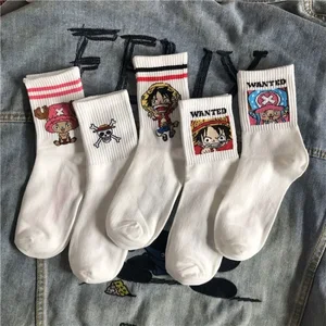 5 Pair Anime One Piece Socks Cartoon Luffy Chopper Estudiante Algodón Blanco Barco corto Calcetines de punto de punto 12 Bracelet de Bobinal de ventas de 12 ventas - №7