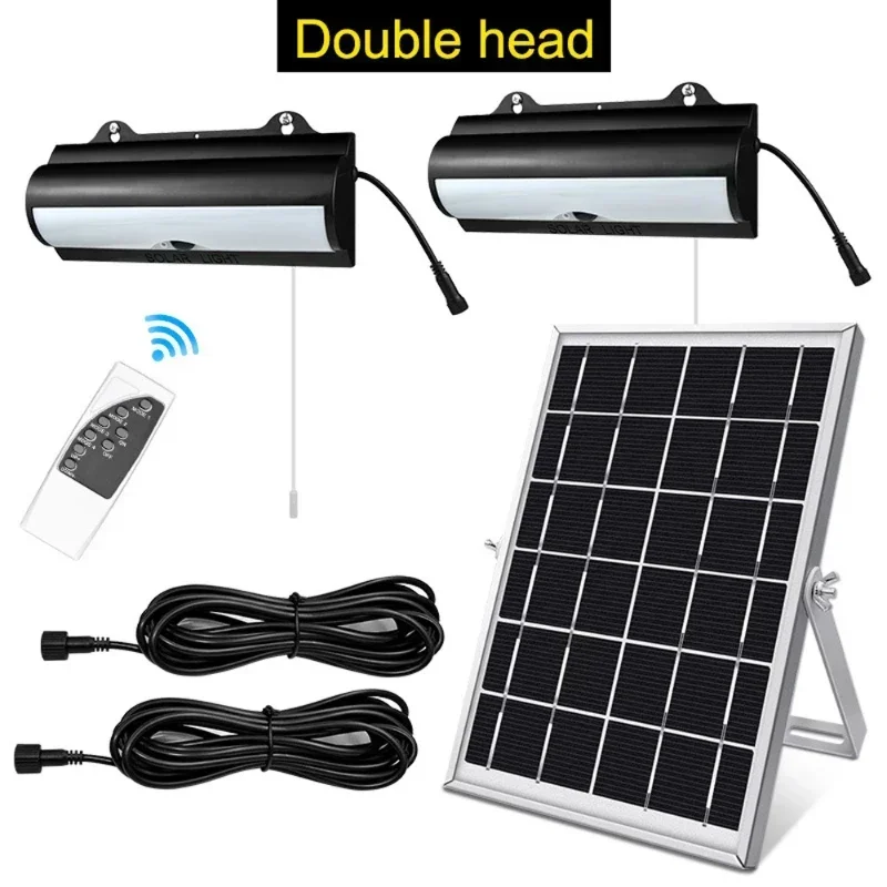 Double Head Solar Pendant Light LED Outdoor Garden  Motion Sensor Floodlight Waterproof Dimmable Remote Cord Solar Light Shed