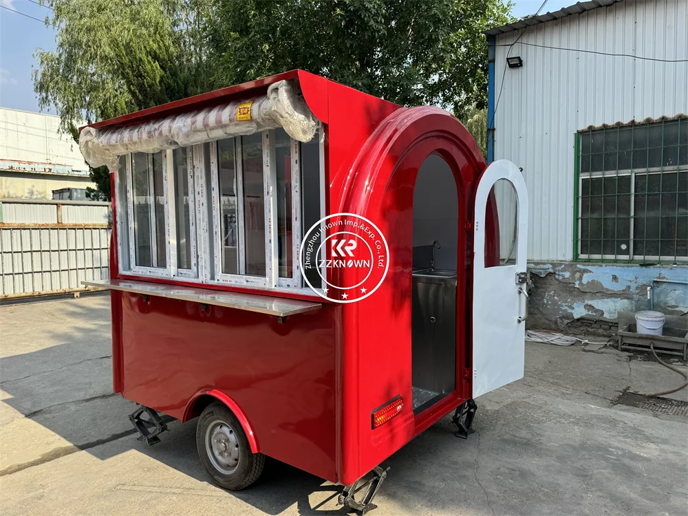 ที่กําหนดเองรถพ่วงอาหารขนมพิซซ่า Kiosk สัมปทานกาแฟรถเข็นสุนัขร้อนเต็มอุปกรณ์ครัวรถบรรทุกอาหาร Van