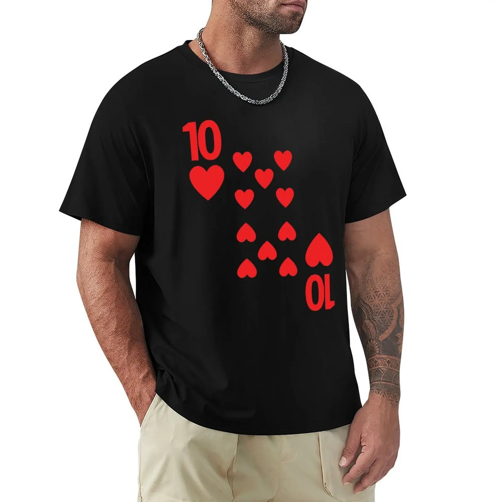 Ten of Hearts poker playing card group costume 10 Camiseta informal que combina con todo para hombre