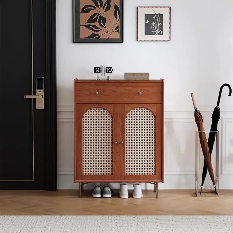 Retro-Kommode aus massivem Kirschholz, Aufbewahrungsschrank, einfacher Schuhschrank