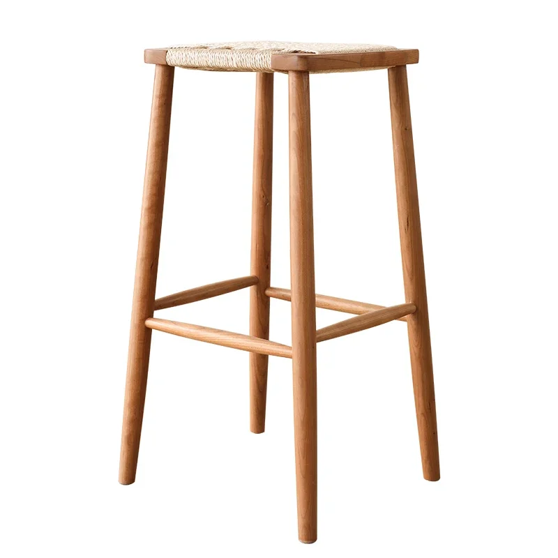 Japanese Dining Chairs Solid Wood High Leg Bar Stool Rope Weaving Design Counter Seat Multi-scenes Applicable To Home Furniture