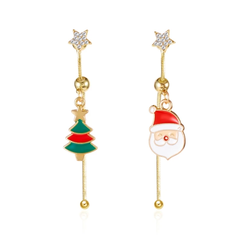 Sparkling Alloy Diamonds Snowman Earrings For Women Seasonal Party Long Dangle Jewelry E0BF