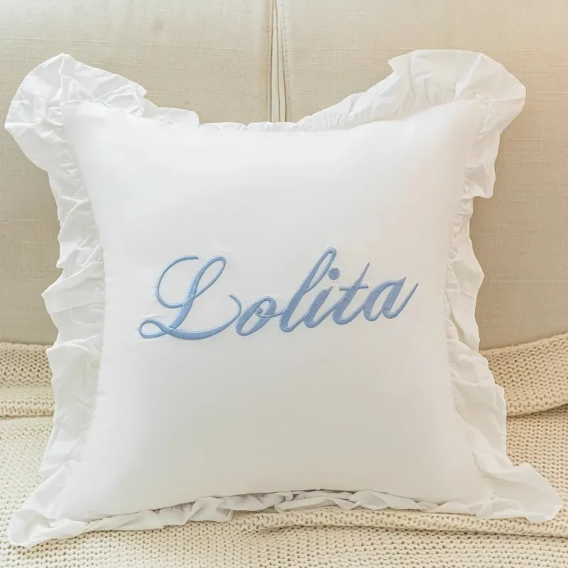 100% Cotton Pillow Cover INS Ruffle Cushion Cover Lace European Embroidery Throw Sofa Pillow Case Home Decorative Pillowcases