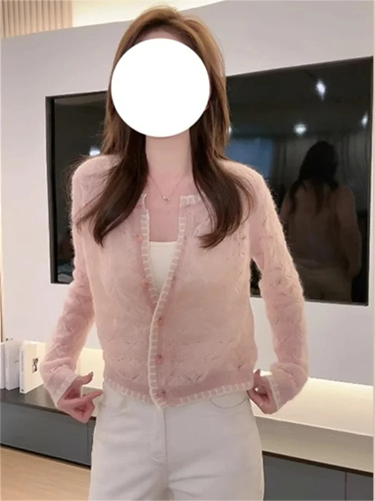 

Korean Sle Lazy Faion Pink Knitted Cardigan Women's Spring New Sle Age Reduction Top Small Size Sweater Jaet Trendy