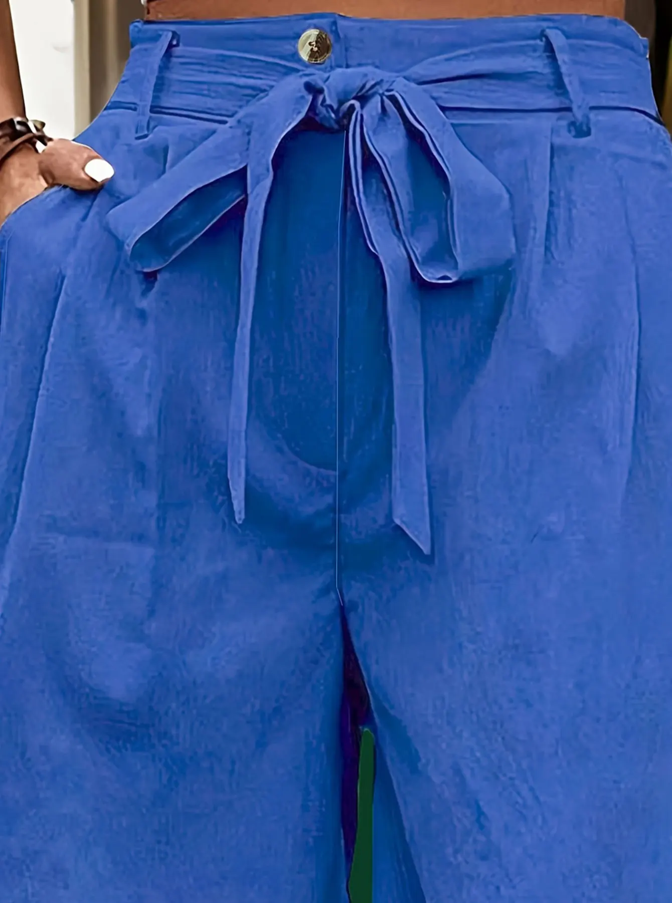 شورت نسائي كاجوال منسوج بلون سادة كبير الحجم مريح وفضفاض وخصر عالٍ بطول الركبة موضة الصيف