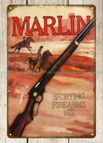 retro signs Marlin Sporting Firearms catalog cover art 1972 metal tin sign