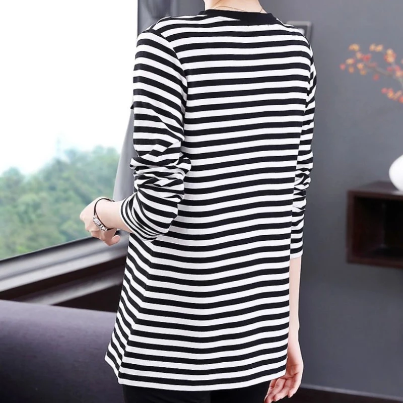 

Contrast Striped Loose Patchwork Vintage T Shirts Long Sleeve Plus Size Lazy Casual Tops Spring Autumn Fashion Women Clothing