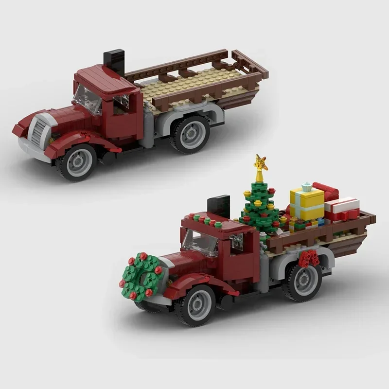 Décennie s de construction de camion de la vieille ville, modèle de véhicule de Noël, briques MOC, jouets de bricolage, assemblage de camion, cadeaux technologiques