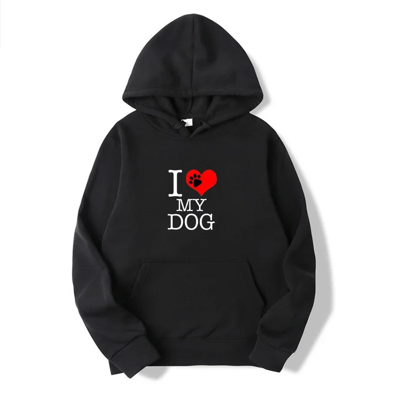 Men's I Love My Dog Printed Hooded Autumn Winter Long Sleeve Hoodies Sweatshirts Street Hooded Wear