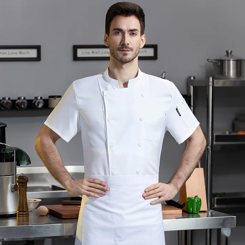 Camisa de Chef para restaurante de Hotel, uniformes de trabajo de Chef de manga corta, ropa de cocinero, traje de cocina profesional para hombre, transpirable, verano