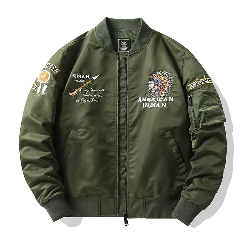 

New Men Spring Autumn Ma1 Flight Jacket Men's Embroidered Baseball Jacket Zipper Stand Collar Coat Male High Quality Work Jacket
