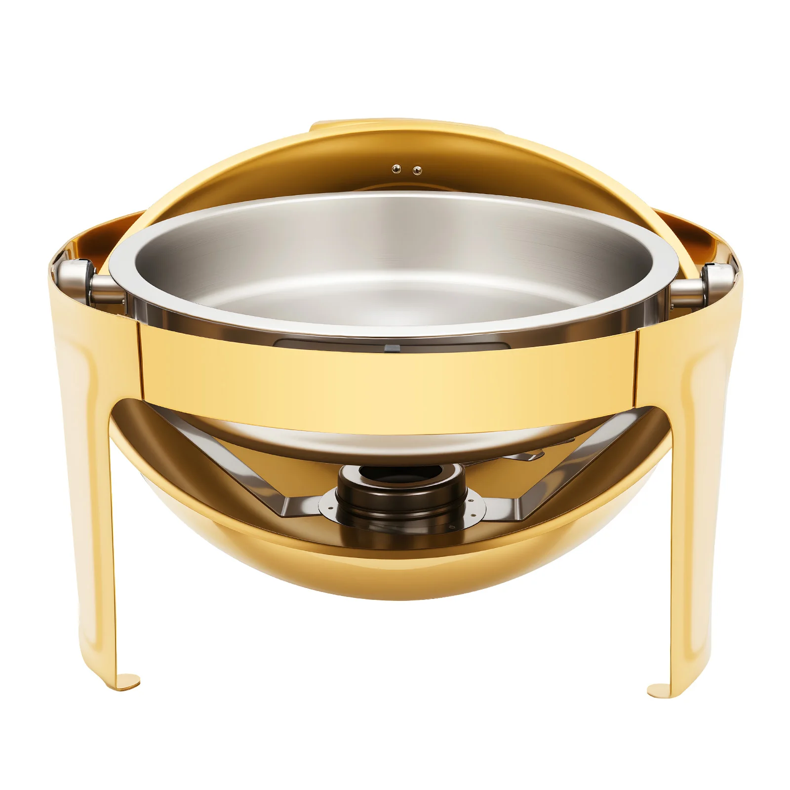 Gold Round Roll Top Chafing Dish, 6L Stainless Steel Buffet Warmer Set with Visual Lid, 90°/180° Opening for Catering, Wedding & Party
