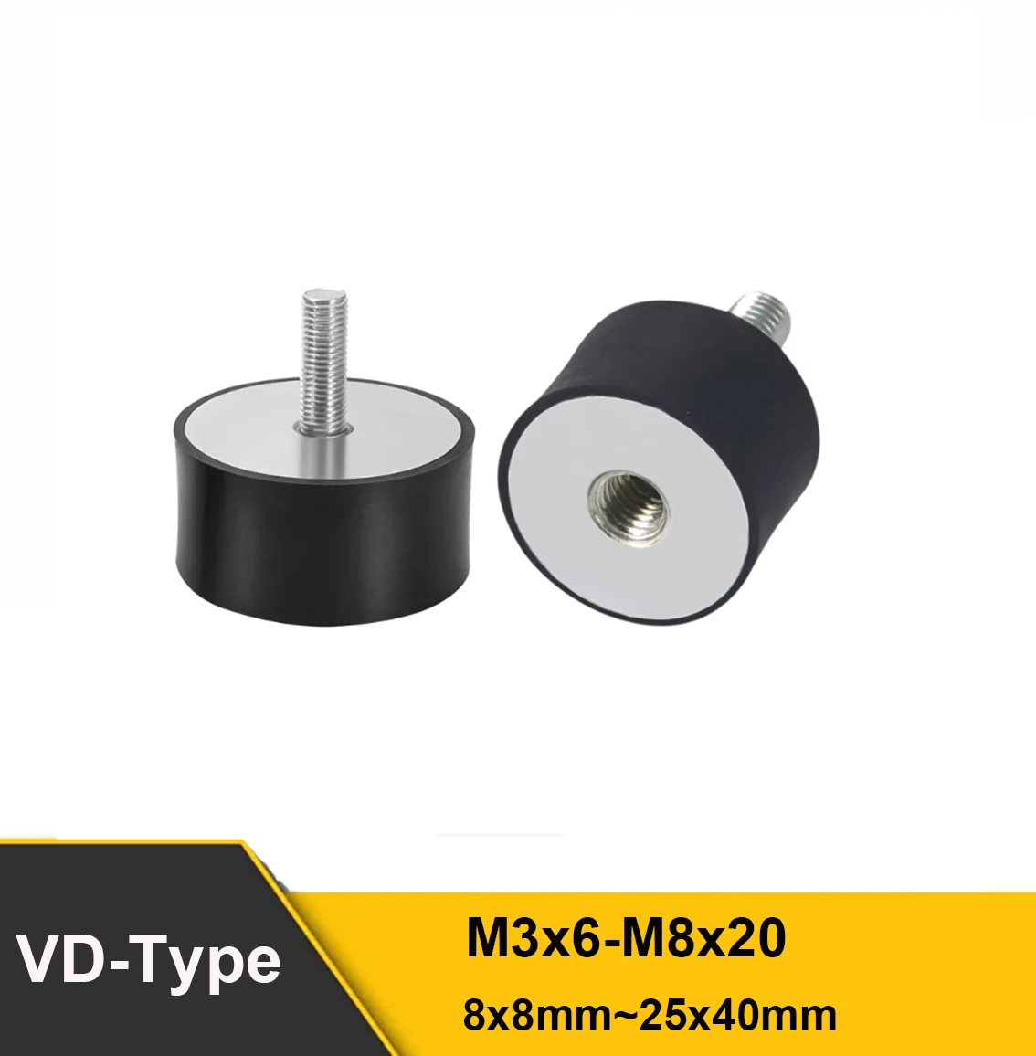 1Pcs VD-Type 8x8mm~25x40mm Cylindrical Inner Outer Thread Rubber Shock Absorber M3x6-M8x20 Silent Buffering Damping Isolator