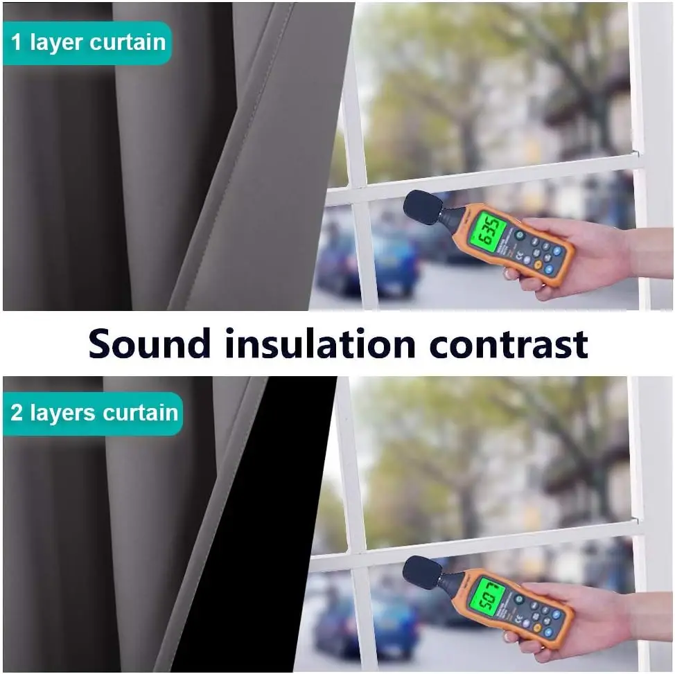 Blackout Window Curtain Panels Gray Grommet Drapes, Room Darkening Curtains for Living Room Bedroom Window