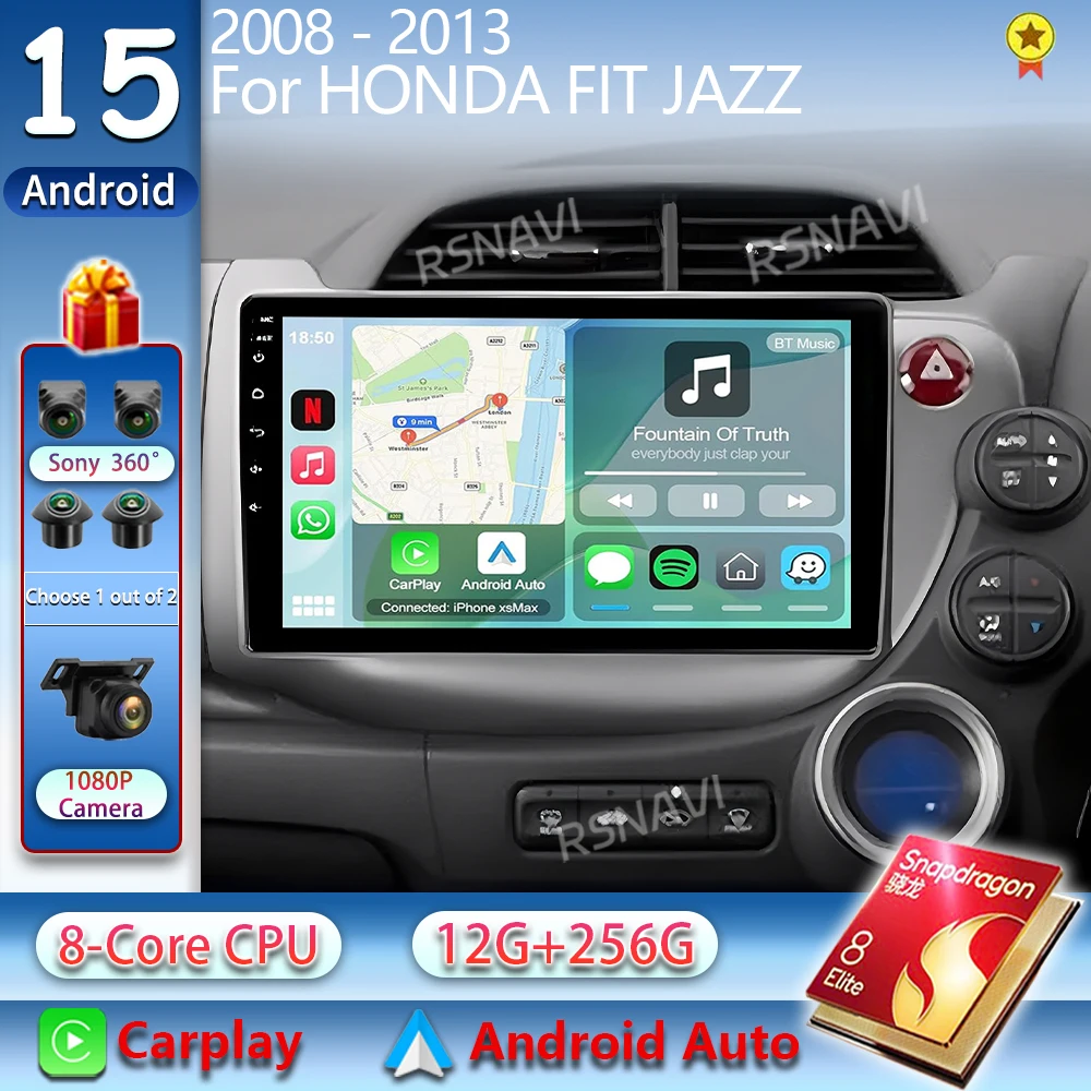 Android 15  2K QLED For HONDA FIT JAZZ 2008 2009 2010 - 2013 Car Radio Multimedia Video Player GPS Stereo CarPlay 4G Head Unit