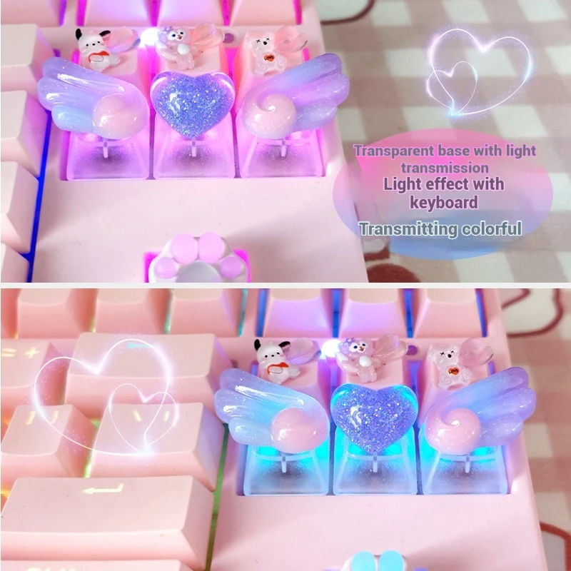 Wing Keycap Transparent Square Mechanical Keyboard Keycap Cute Transparent Sailor Moon Colorful Crystal Ball Wing Blue Pink Gift