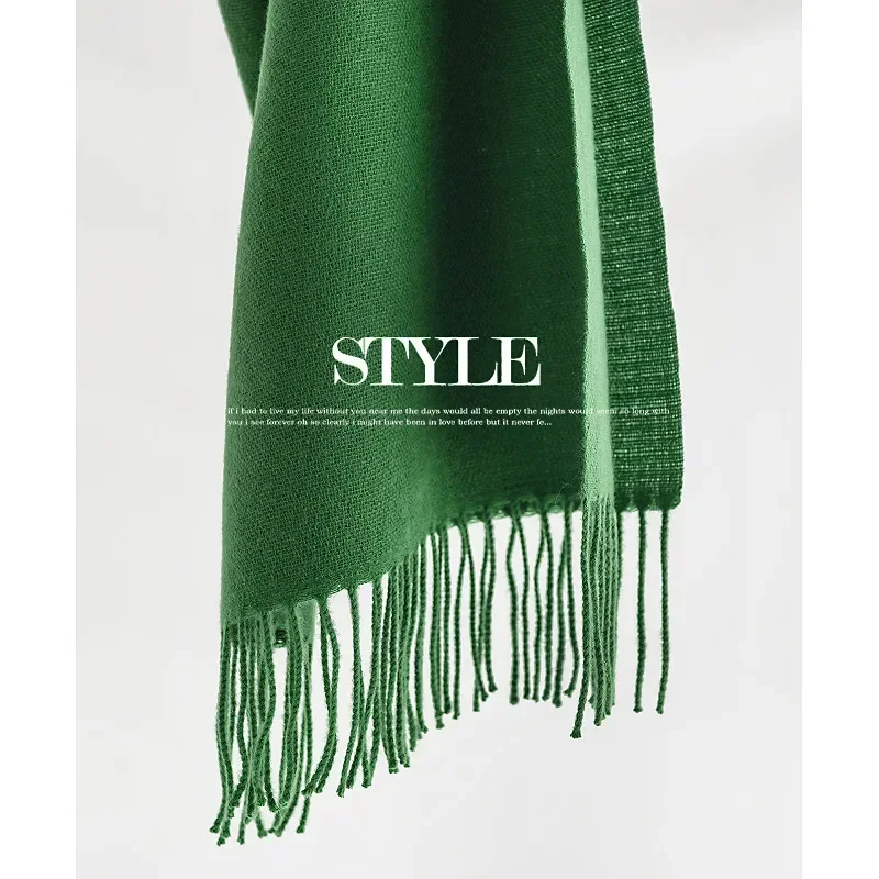 Winter Trend Versatile Solid Color Scarf Women Luxury Imitation Cashmere Tassel Thickening Warm Neck Protection Scarves Shawl