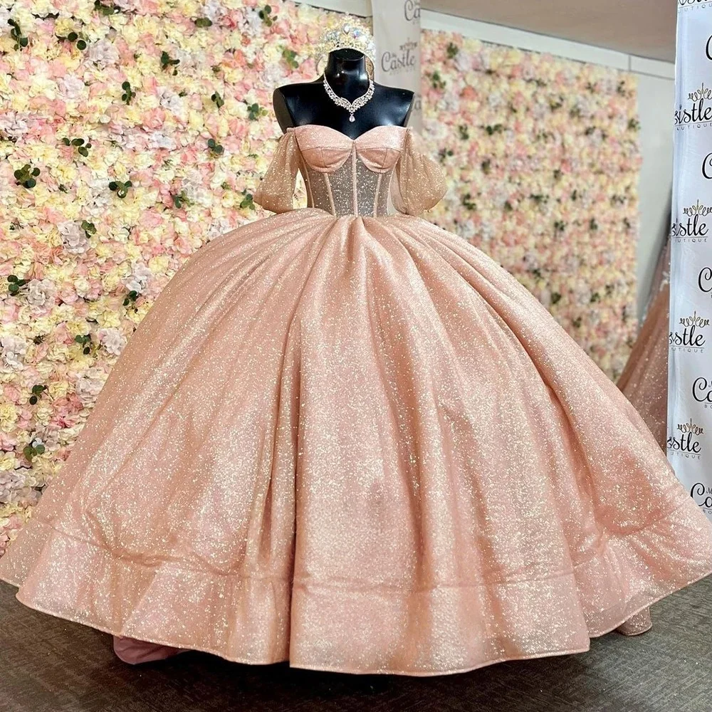 Sparkly Charro Quinceanera Dresses Ball Gown Off The Shoulder Sequins Mexican Sweet 16 Dresses 15 Anos Customized