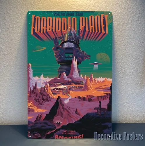 Affiche métallique du film Forbidden Planet - Plaque rétro en étain à collectionner 20x30cm - aluminium