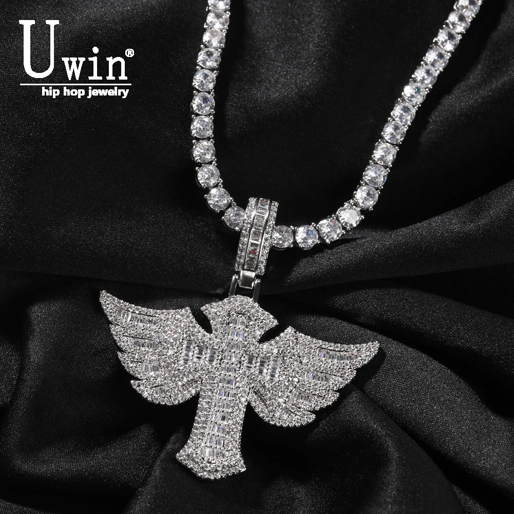 

Uwin Cross Wing Pendant Necklace for Women Men Iced Out Cubic Zircon Personalized Fashion Hip Hop Jewelry Gifts