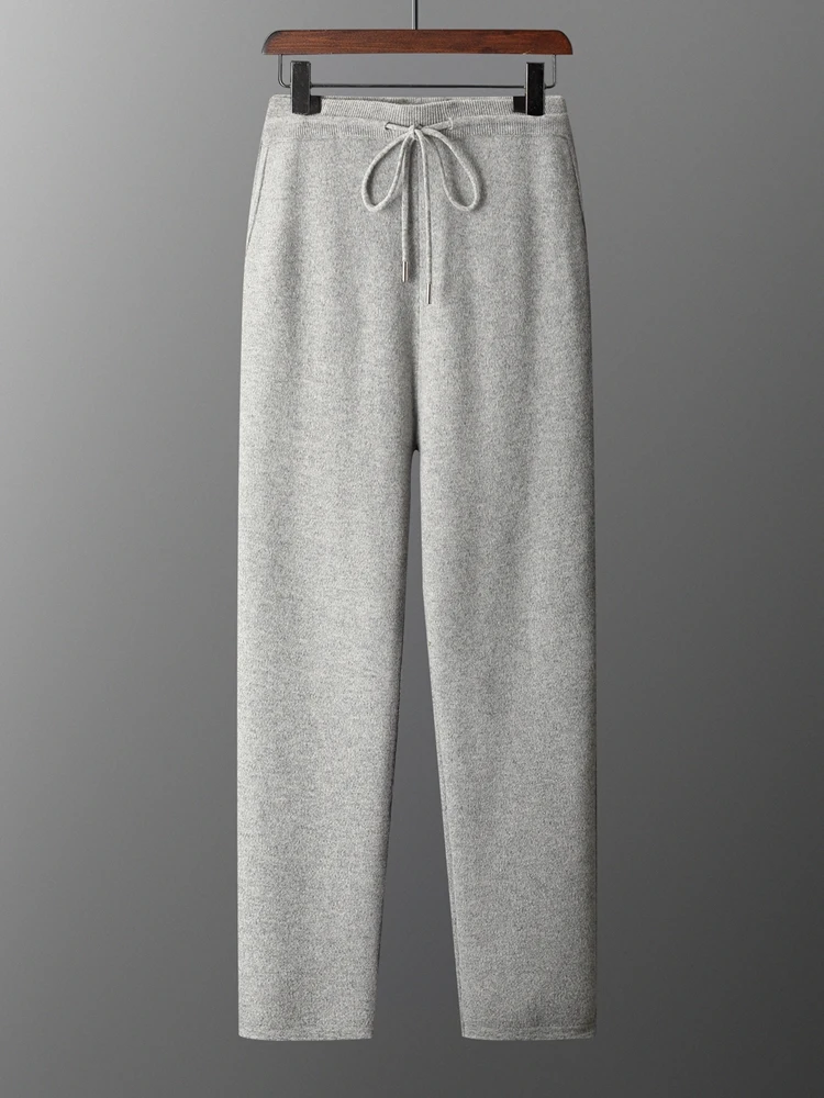 

Мужские кашемировые прямые брюки, осенне-зимние элегантные повседневные брюки, трикотажные брюки из 100% мериносовой шерсти, толстые мягкие теплые брюки