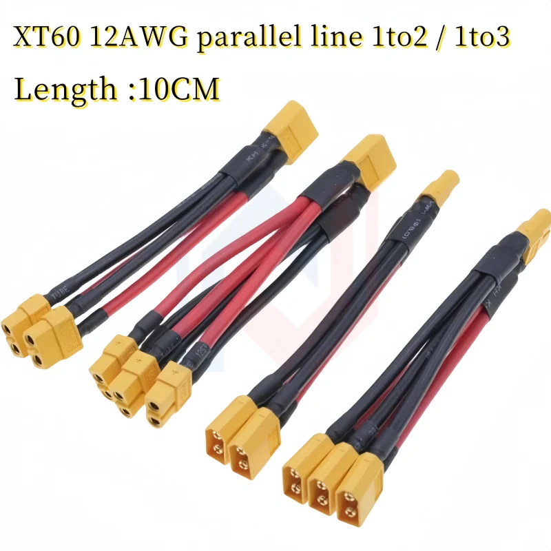 XT60 Parallel Battery Connector 3-Way 12AWG Silicone Wire Male/Female Dual Extension Y Splitter 100mm for Battery Charger Motor
