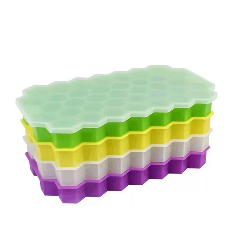 

Ice Cube Tray, 4 Pack Silicone Ice Trays With Lids, Stackable Flexible Ice Cube Molds For Freezer, Easy DIY Homemade