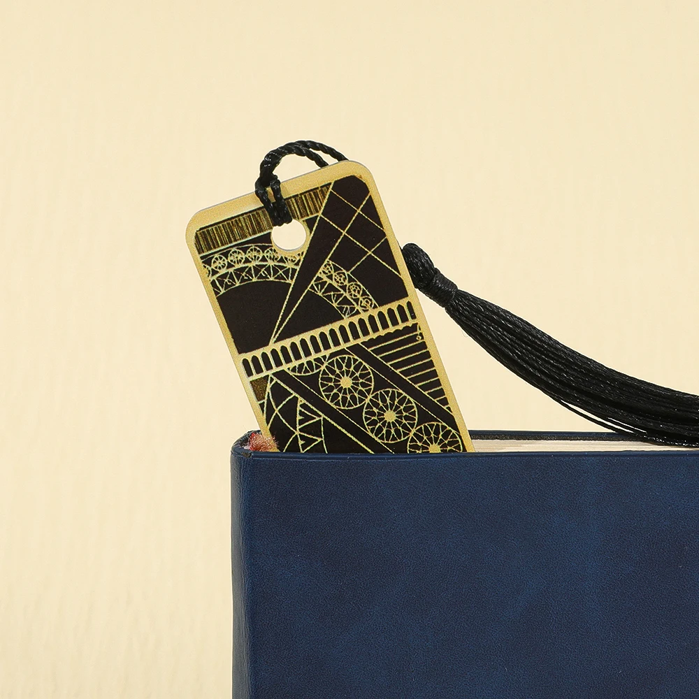 Vintage Art Deco Acrylic Bookmark with Tassel, Geometric Black Gold Page Marker, Luxury Reading Gift for Women Book Lovers - view 3
