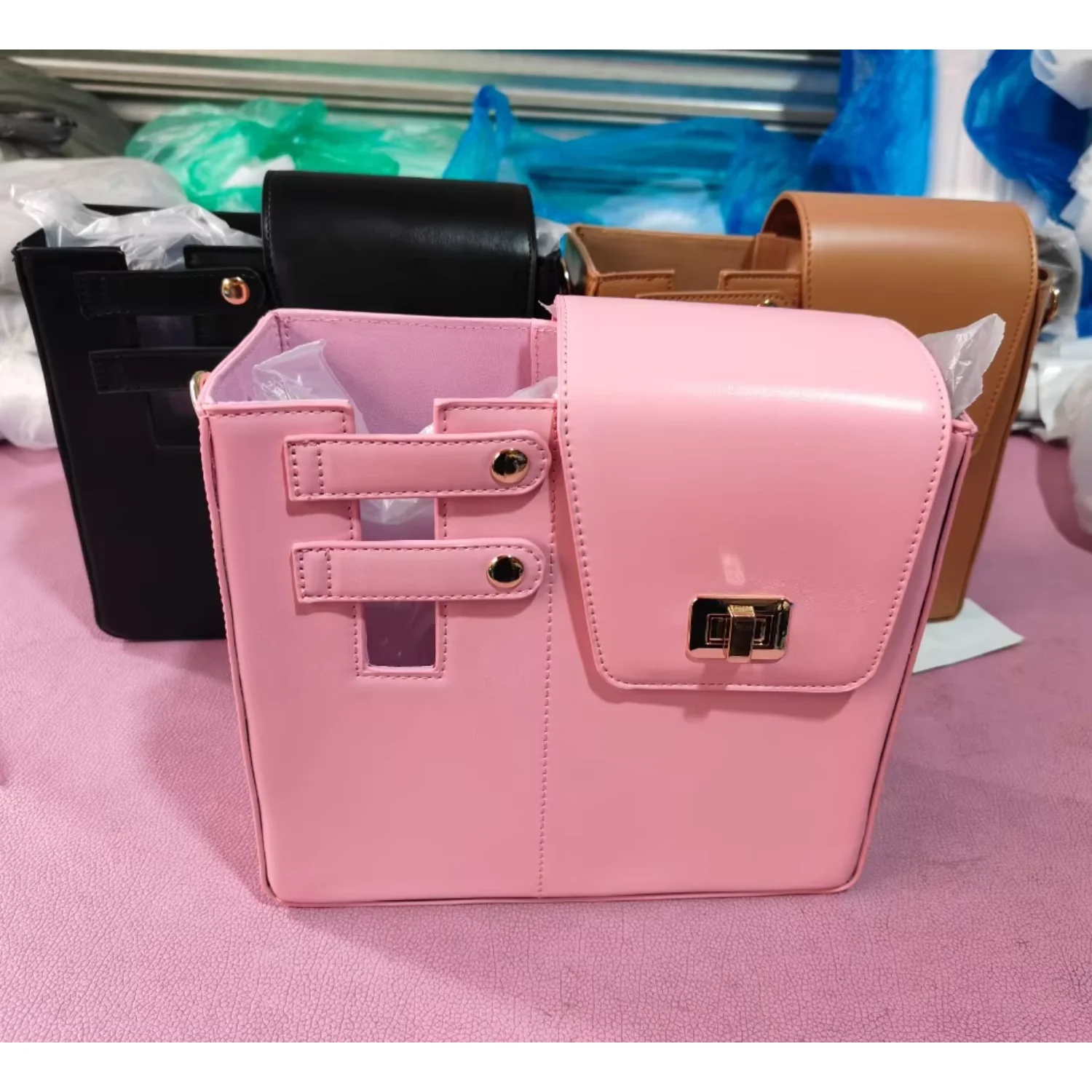 Women's Fashion Pu Leather  Sleeve Leather Carrier Tote  Holder Shoulder Crossbody   for