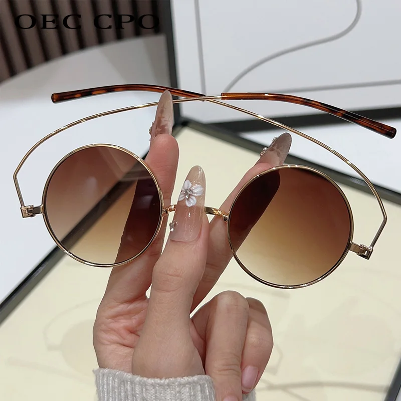 

OEC CPO Unique Legs Metal Round Sunglasses Women Fashion Small Frame Punk Shades UV400 Men Sun Glasses Female Eyewear