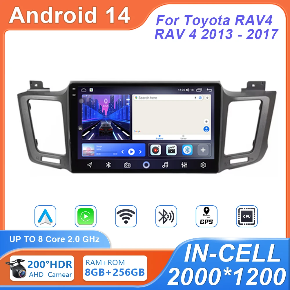 

Автомобильный радиоприемник 10,1 дюймов Android 14 для Toyota RAV4 RAV 4 2013 2014 2015 2016 2017 мультимедийный плеер 4G Carplay GPS стерео головное устройство