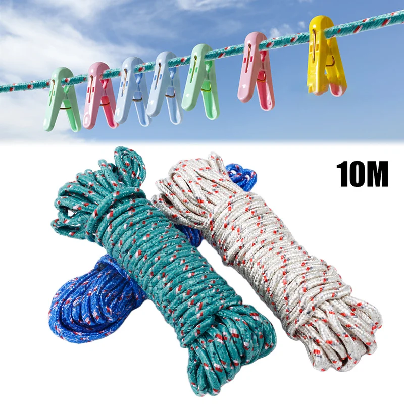 10m Clotheslines Nylon Rope Strong Windproof Laundry Hanger Rack Washing Dryer Rope Line Outdoor Travel Home Garden Supplies