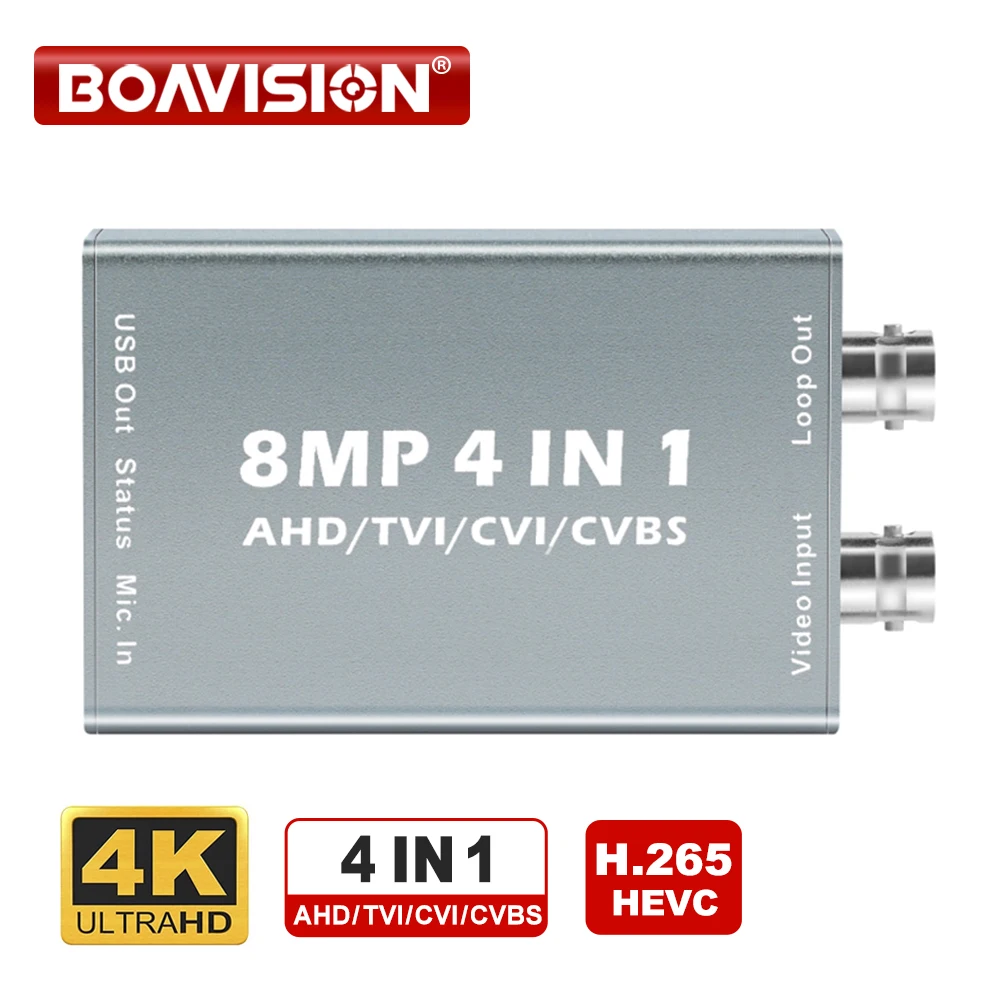 Tarjeta de captura de vídeo 4 en 1 de 8MP convierte señal de vídeo AHD/TVI/CVI/CVBS en señal USB Plug and Play
