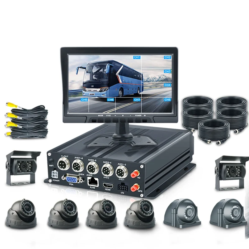 

CMSV6 Mobile Phone Computer 10.1 Inch Monitor MDVR 8 Channel SD DVR 1080P 4G GPS Truck Camera System